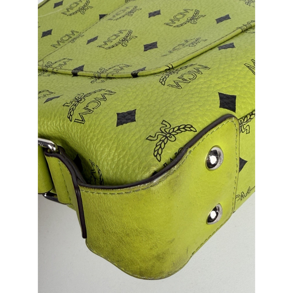 MCM Messenger Crossbody Bag in Neon Green Visetos Monogram Leather S-15 - Picture 13 of 16